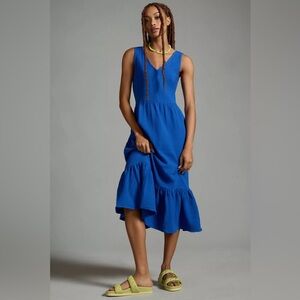 Sol Angeles Anthropologie Blue V-Neck Crepe Dress